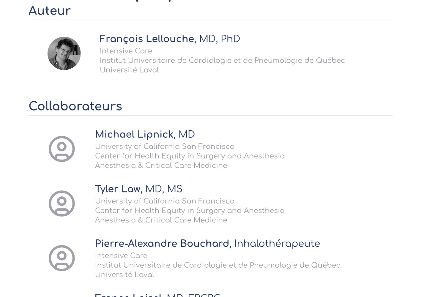 Author and collaborators, French