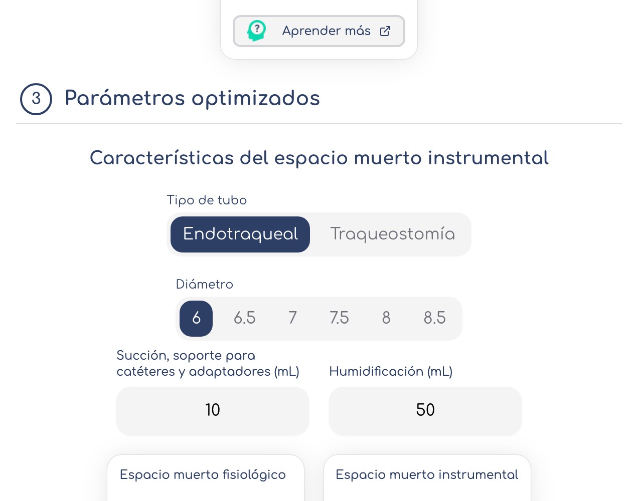 Optimised parameters panel, Spanish