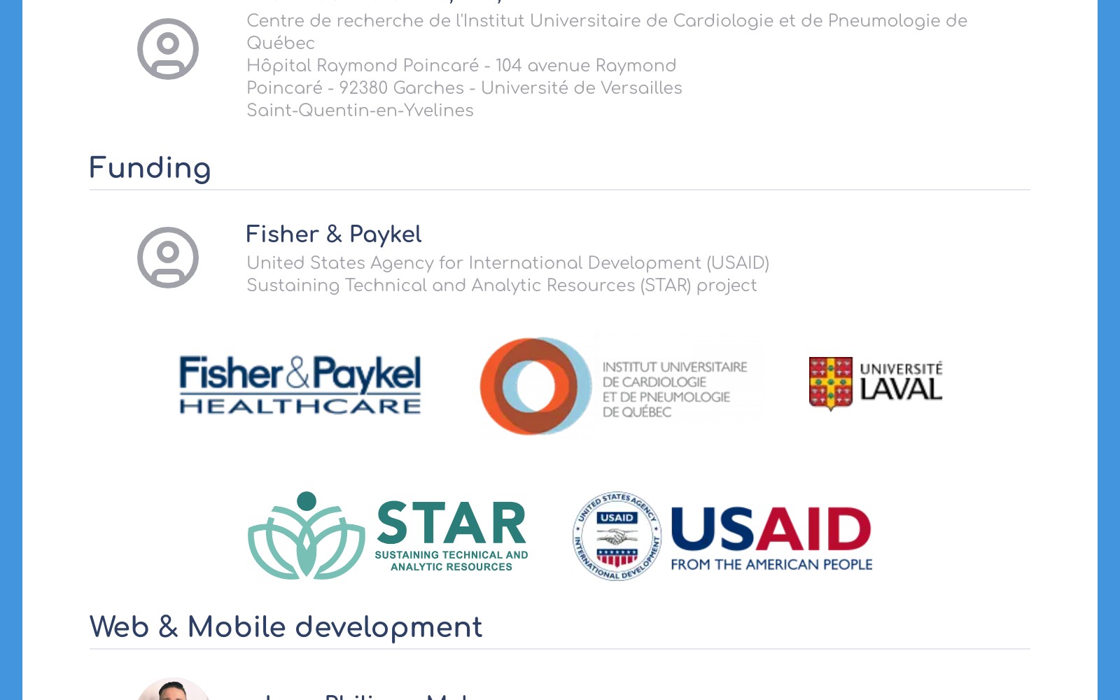 Funding partners and web development credits