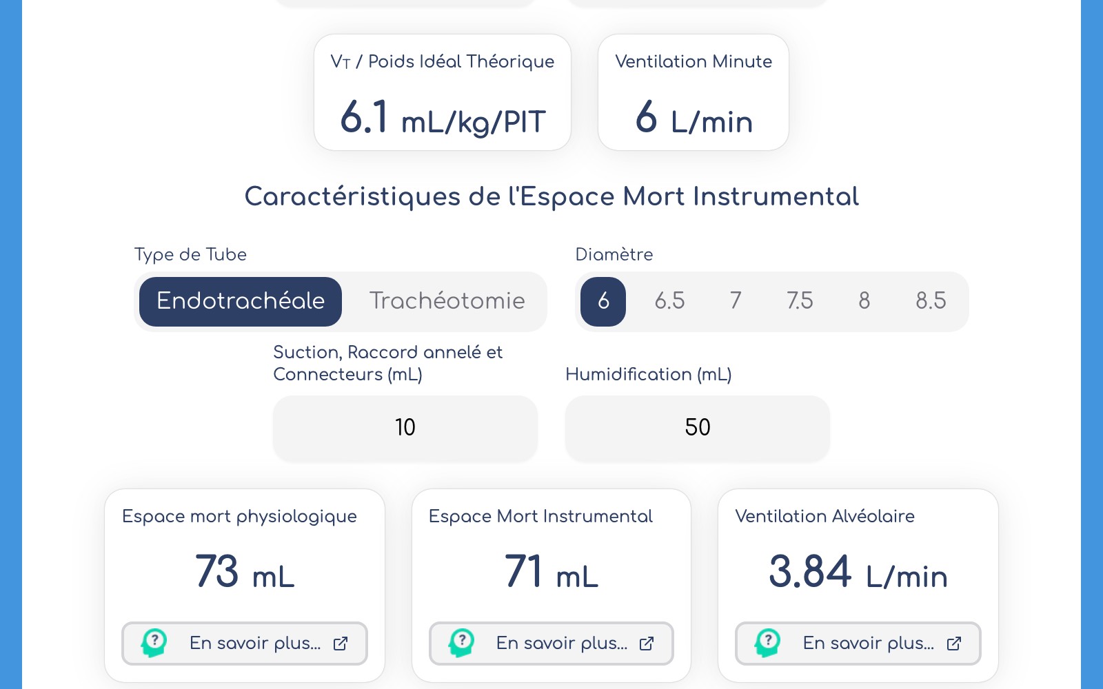 Instrumental dead space characteristics, French