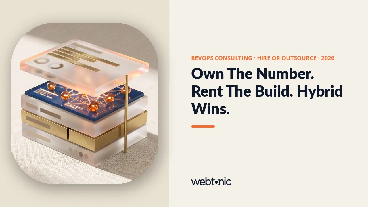 Marketing operations consulting hiring versus outsourcing statistics 2026 thumbnail showing hybrid structures at 35 percent and 66 percent of firms keeping a quarter of the work in-house