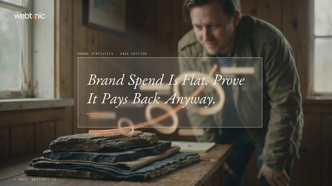 Brand statistics 2026 thumbnail showing marketing budgets flat at 7.8 percent of revenue while consistent branding can lift revenue by up to 33 percent