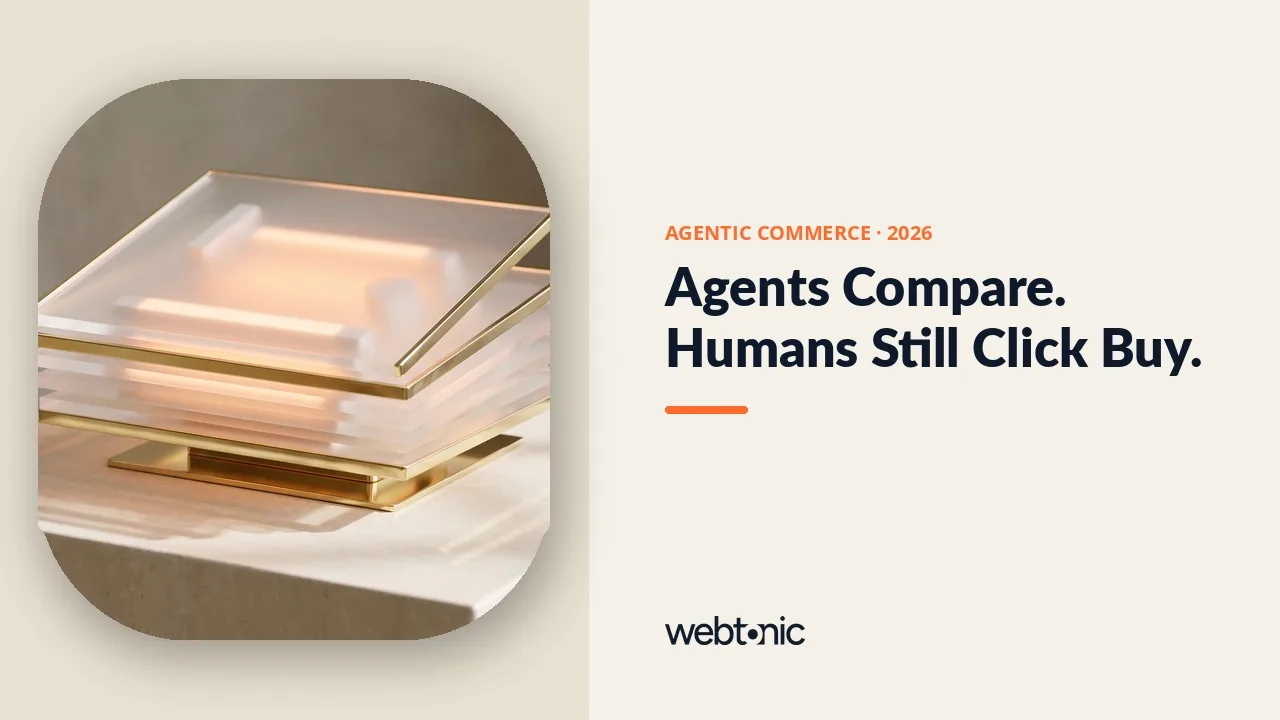 Agentic commerce statistics 2026 thumbnail showing Shopify AI-referred orders up nearly 13x year over year against only 14 percent of consumers willing to let an agent buy unsupervised