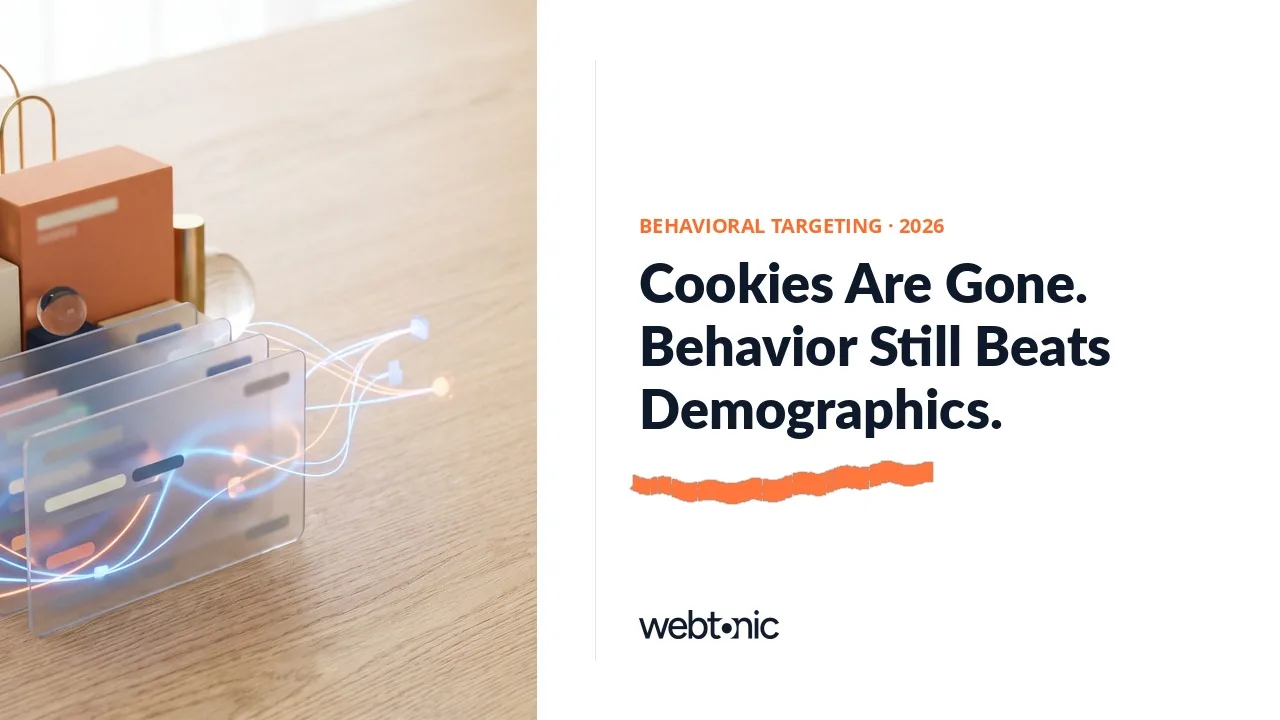 Behavioral targeting statistics 2026 thumbnail showing a 2.1x click-through rate lift over contextual-only advertising