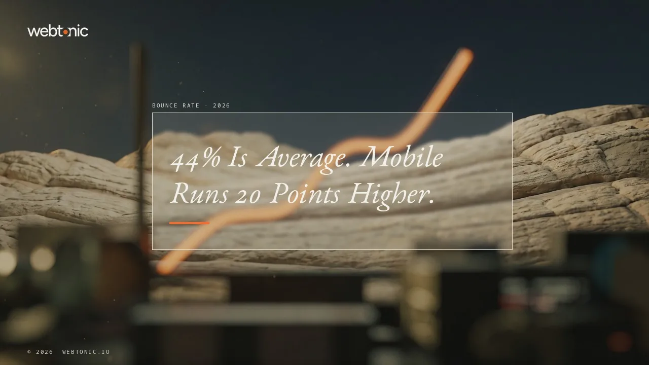 Bounce rate statistics 2026 thumbnail showing the median bounce rate across industries at 44.04 percent