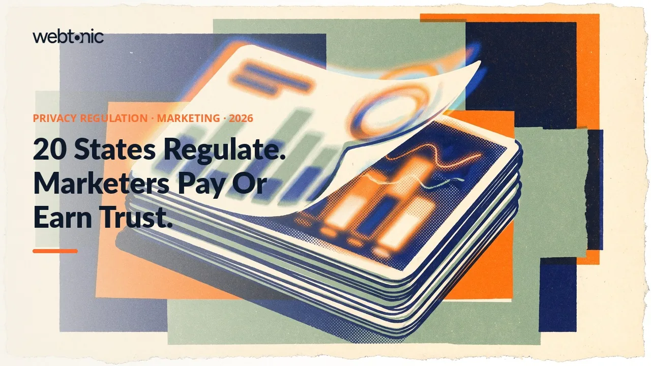 Consumer privacy regulation and marketing statistics 2026 thumbnail showing 20 US states now enforcing a comprehensive privacy law, up from 1 in 2018