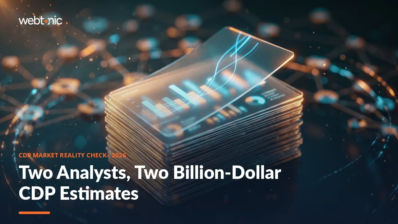 Customer data platform statistics 2026 thumbnail showing two conflicting market size estimates and four vendors dropped from Gartner's 2026 Magic Quadrant