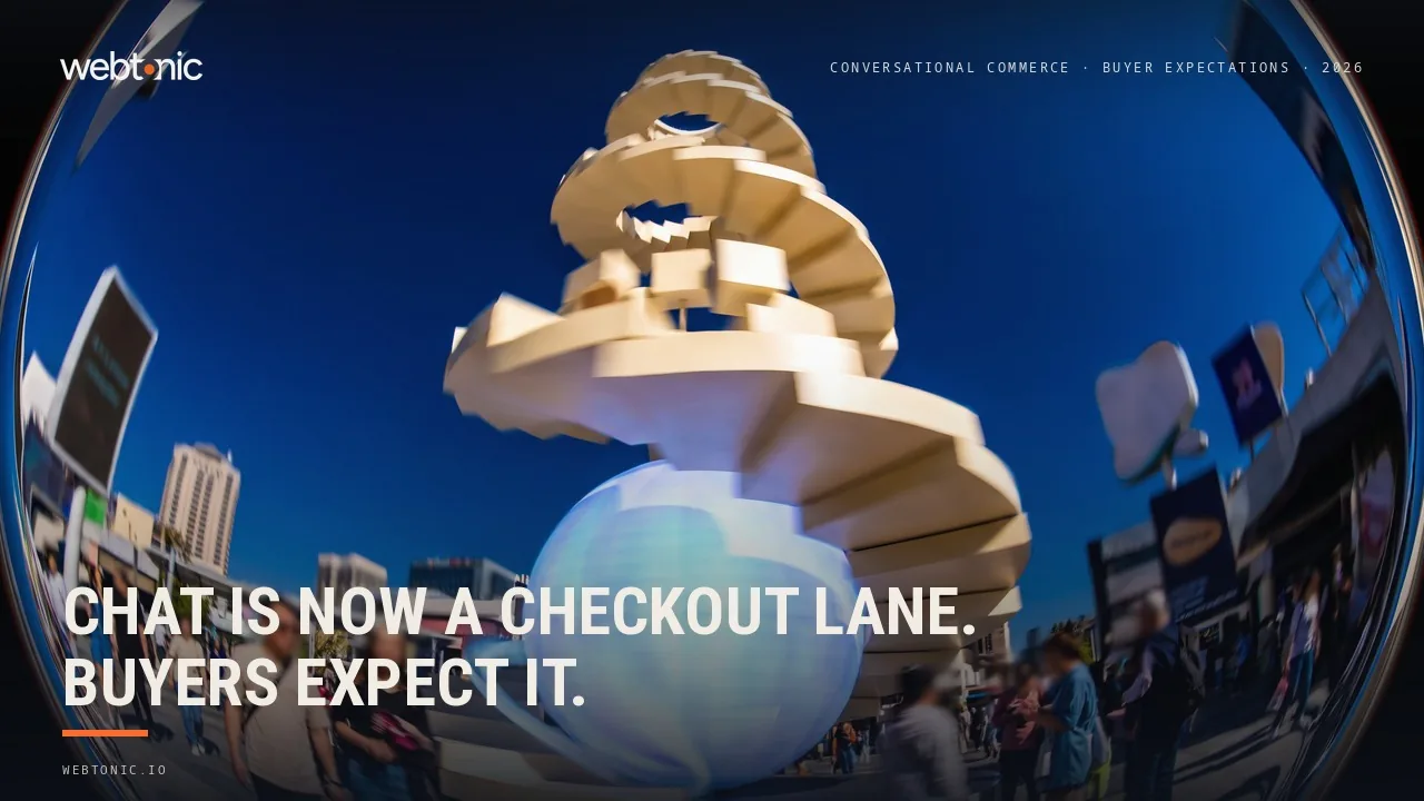 Conversational commerce buyer expectations statistics 2026 thumbnail showing 72 percent of consumers willing to complete a full purchase inside an AI chat app