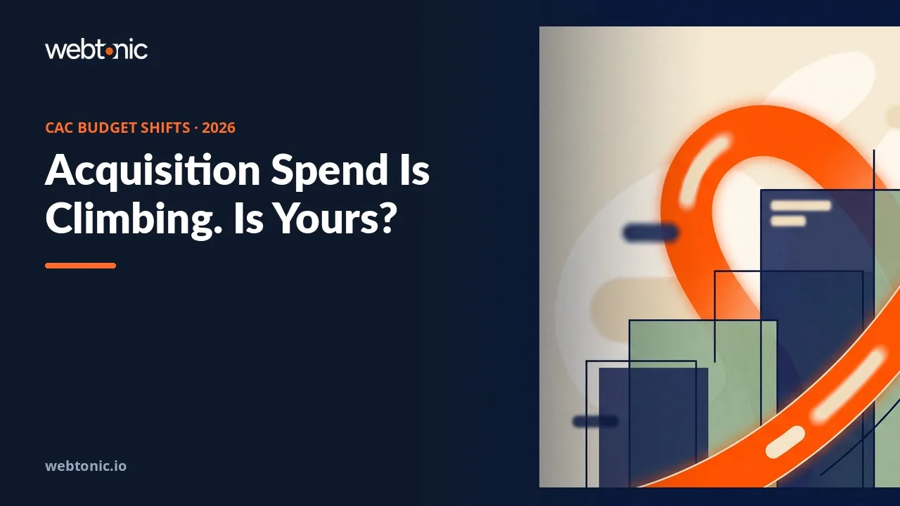 Customer acquisition cost budget shift statistics 2026 thumbnail showing acquisition spend reaching 62.6 percent of media budgets