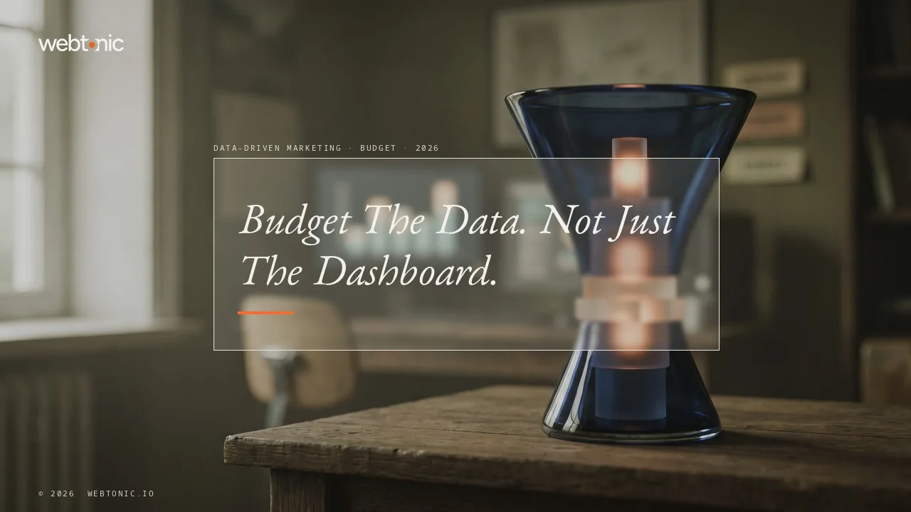 Data driven marketing statistics 2026 thumbnail showing martech budget share falling to 19.4 percent while marketing labor share rises to 24.5 percent