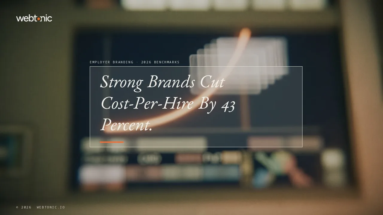 Employer branding benchmarks 2026 thumbnail showing a strong talent brand cuts cost-per-hire by 43 percent, per LinkedIn