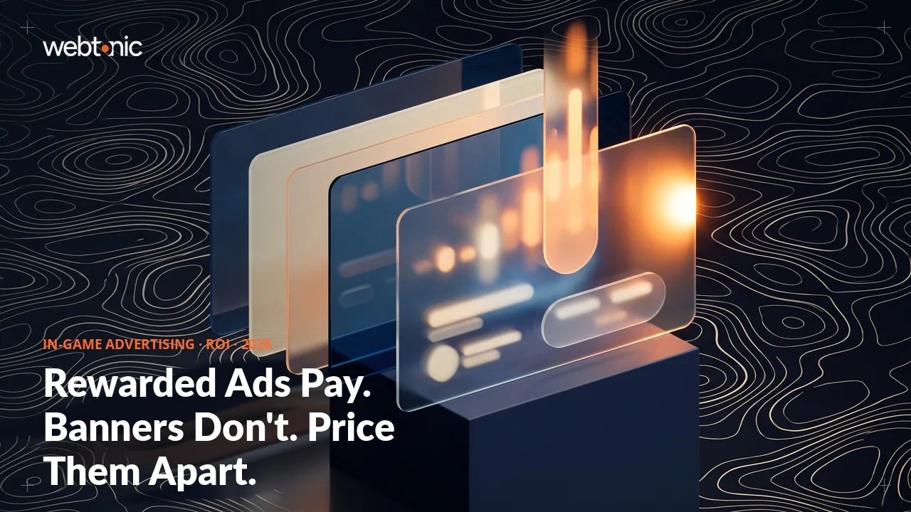 In-game advertising ROI statistics 2026 thumbnail showing rewarded video eCPM of 15 to 40 USD against intrinsic direct deals at 8 to 25 USD