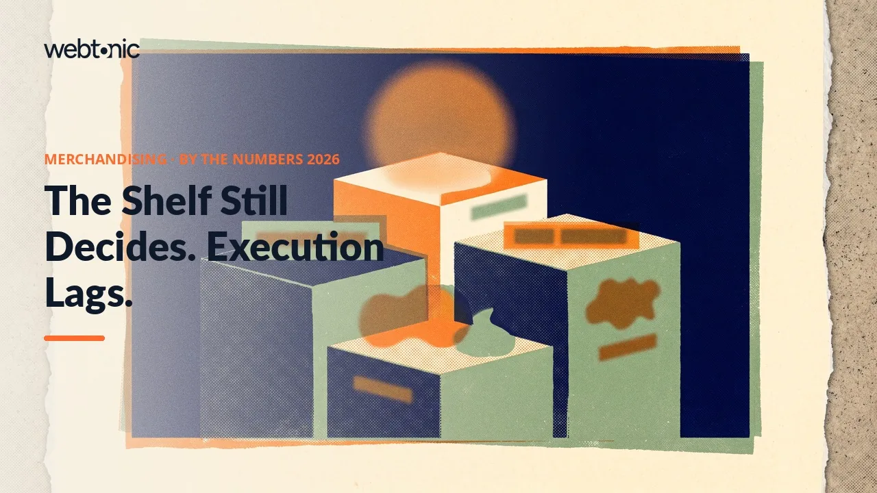 Merchandising statistics 2026 thumbnail showing 82 percent of purchase decisions made in-store against 82.3 percent of retailers losing sales to poor execution