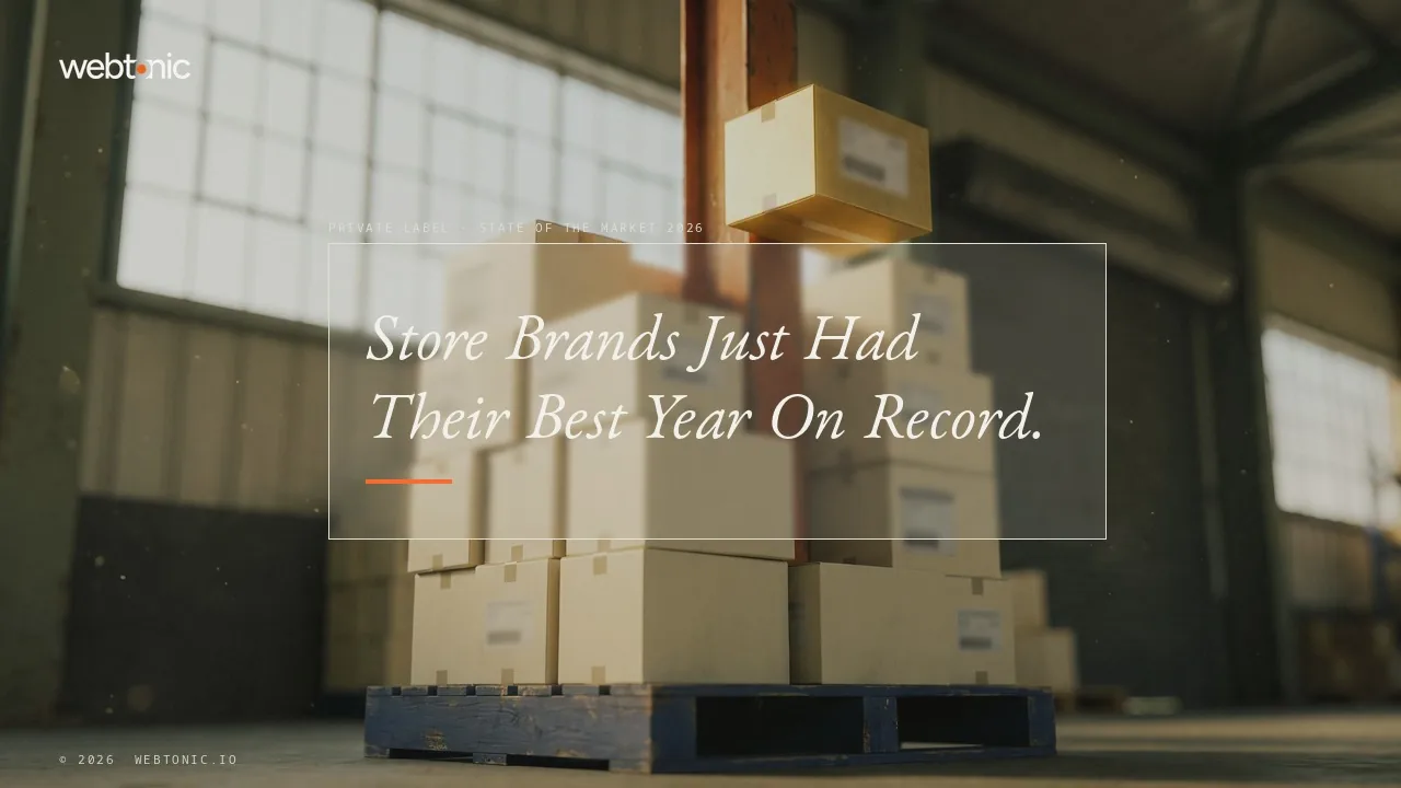 Private label statistics 2026 thumbnail showing record US store brand sales of USD 282.8 billion in 2025, up more than nine billion dollars over 2024