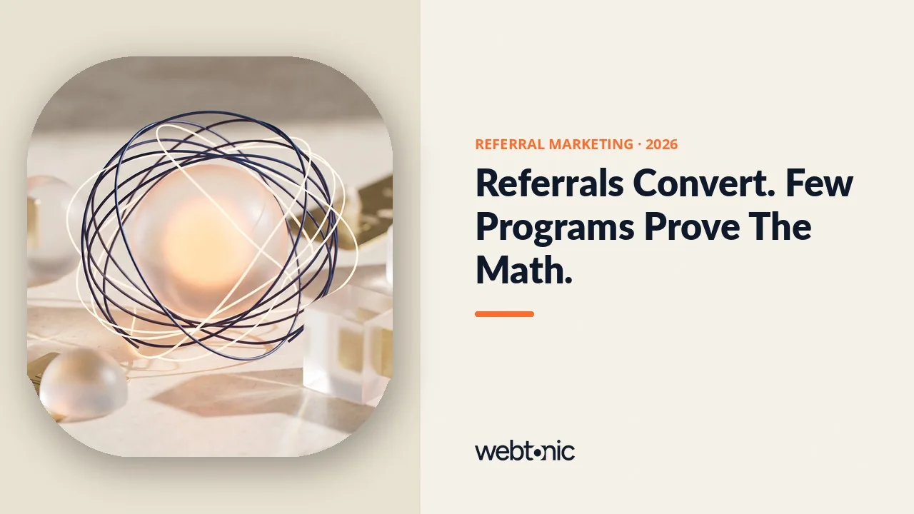 Referral marketing statistics 2026 thumbnail showing referral program ROI ranging from 5x to 8x against a 2x return typical of paid social spend