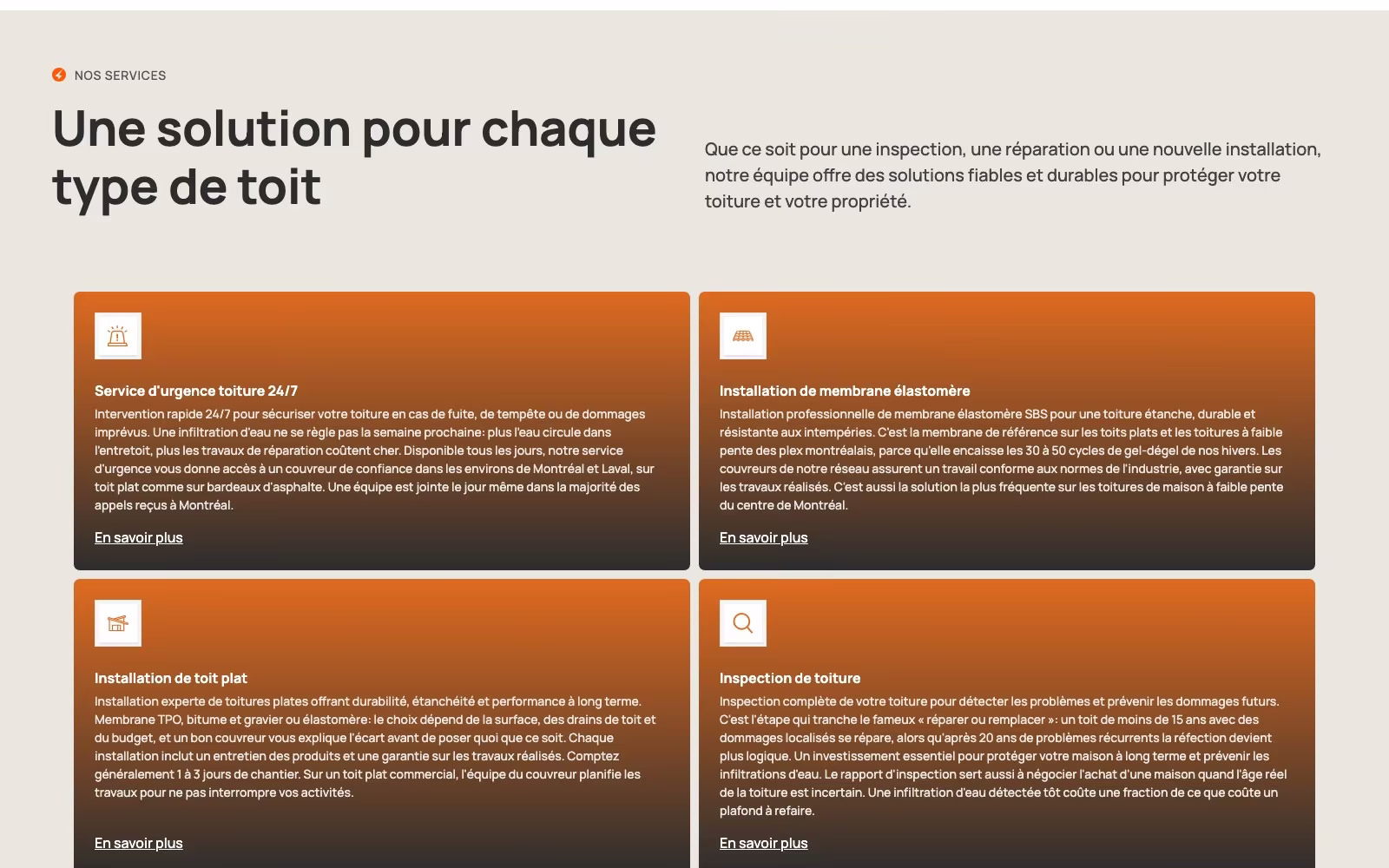 123Couvreur services page: Une solution pour chaque type de toit card grid