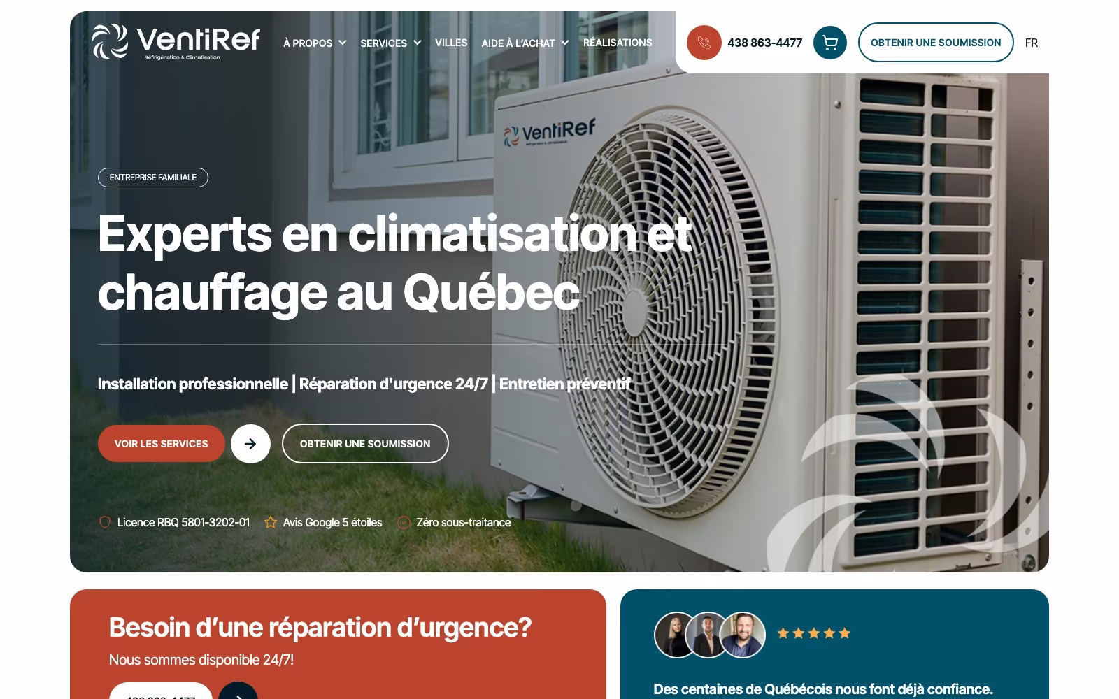 Ventiref website homepage hero
