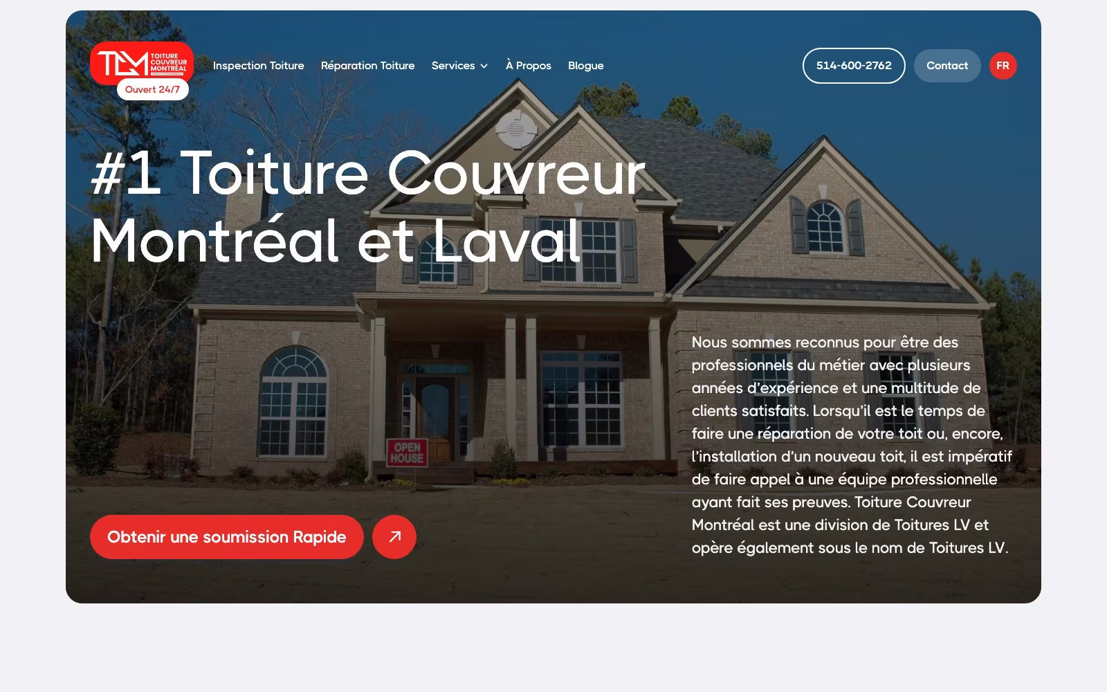 Toiture Couvreur Montreal homepage: number one roofer in Montreal and Laval