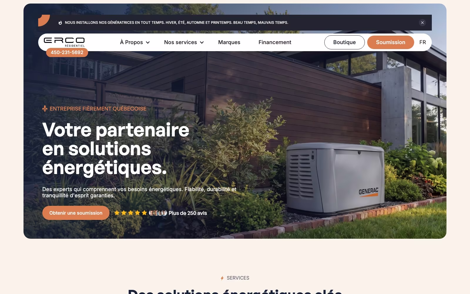 ERCO Résidentiel website homepage hero
