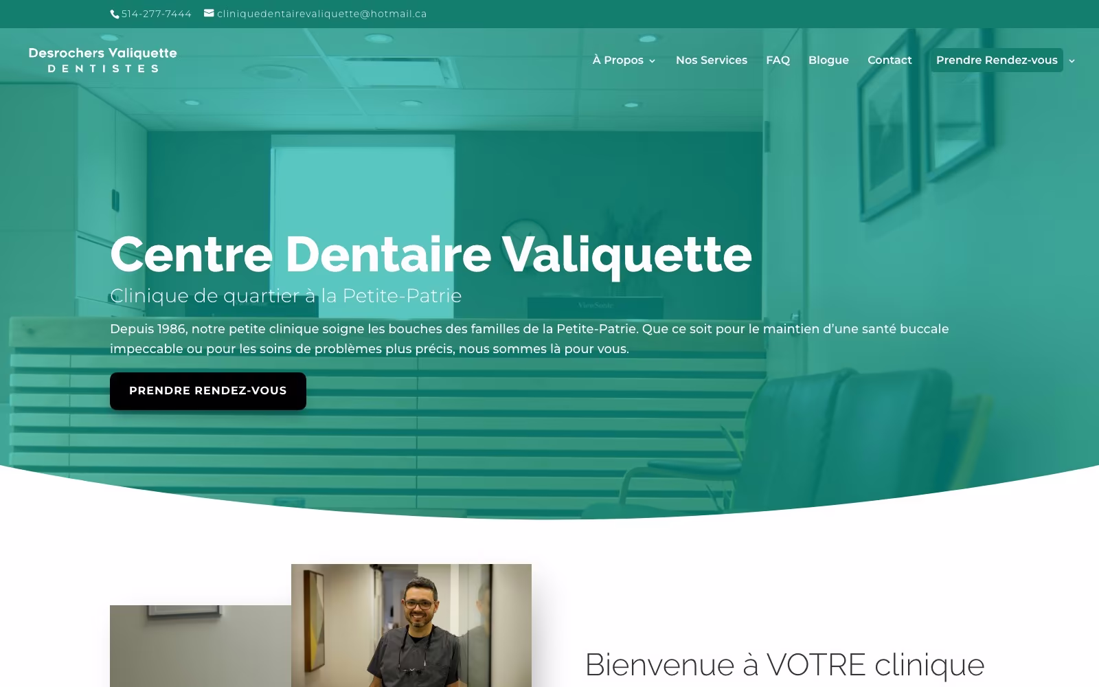 Centre Dentaire Valiquette website homepage