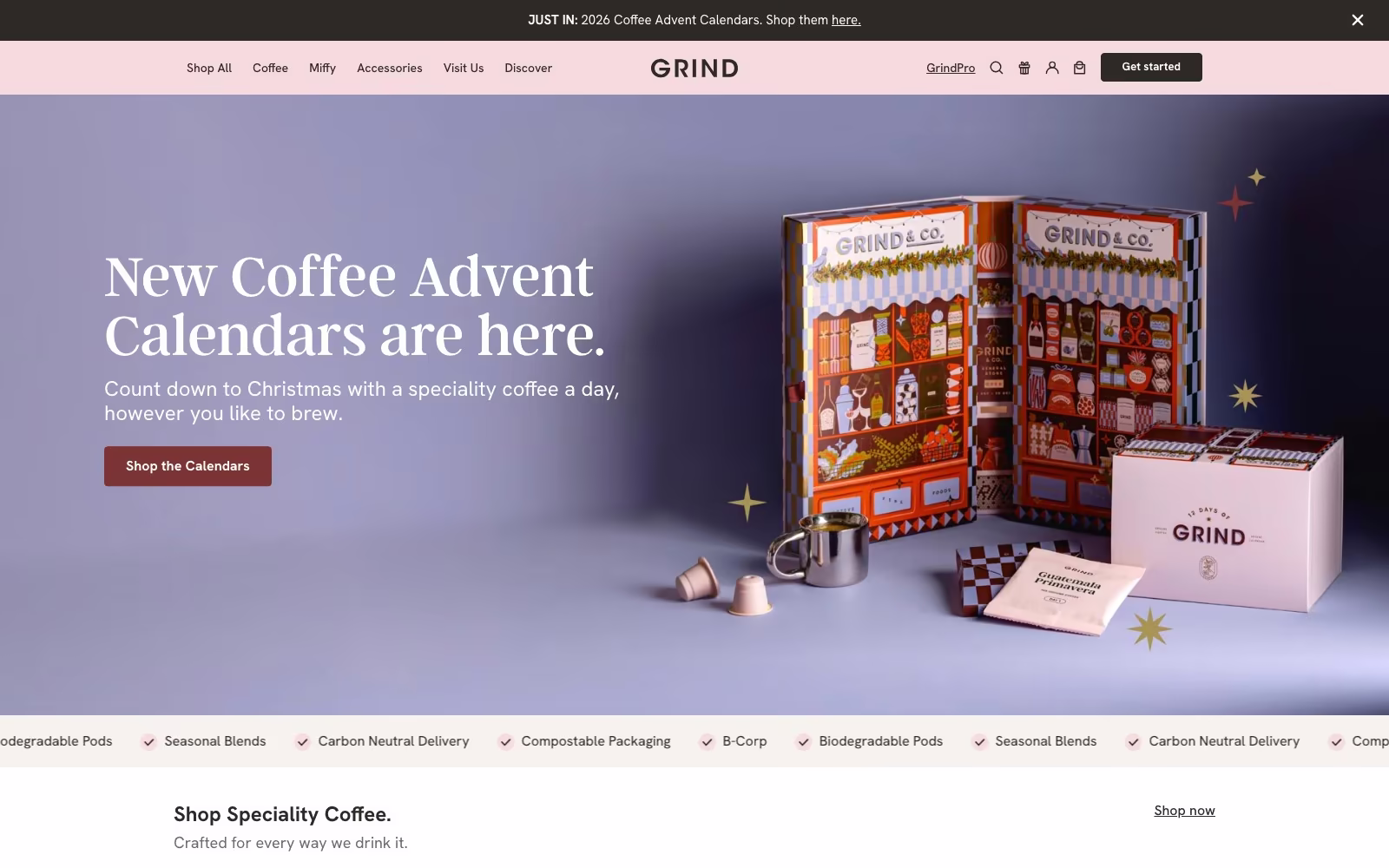 Grind website homepage