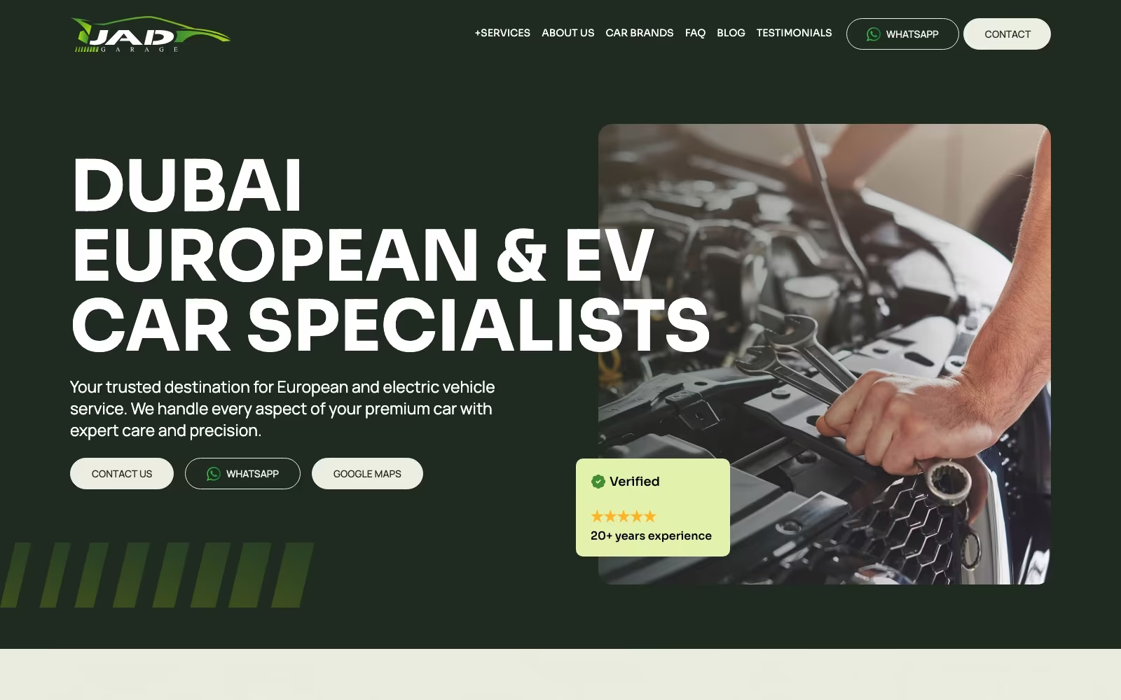 JAD Garage homepage hero: Dubai European and EV car specialists