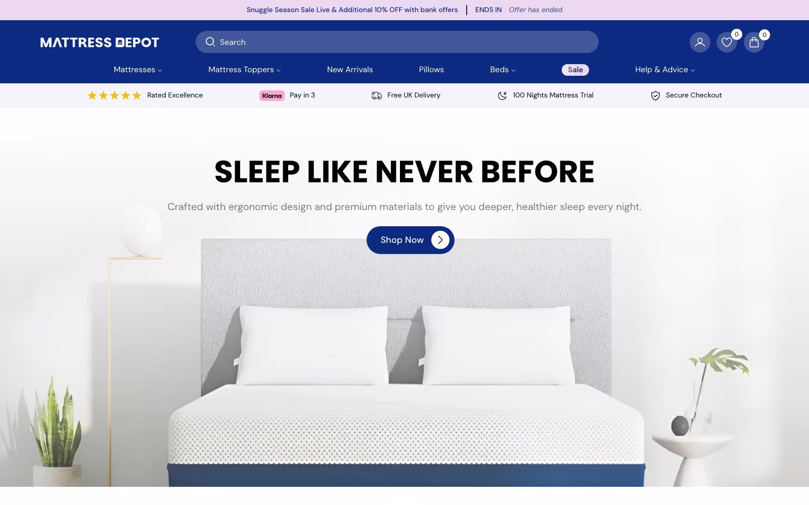 The Mattress Depot website homepage