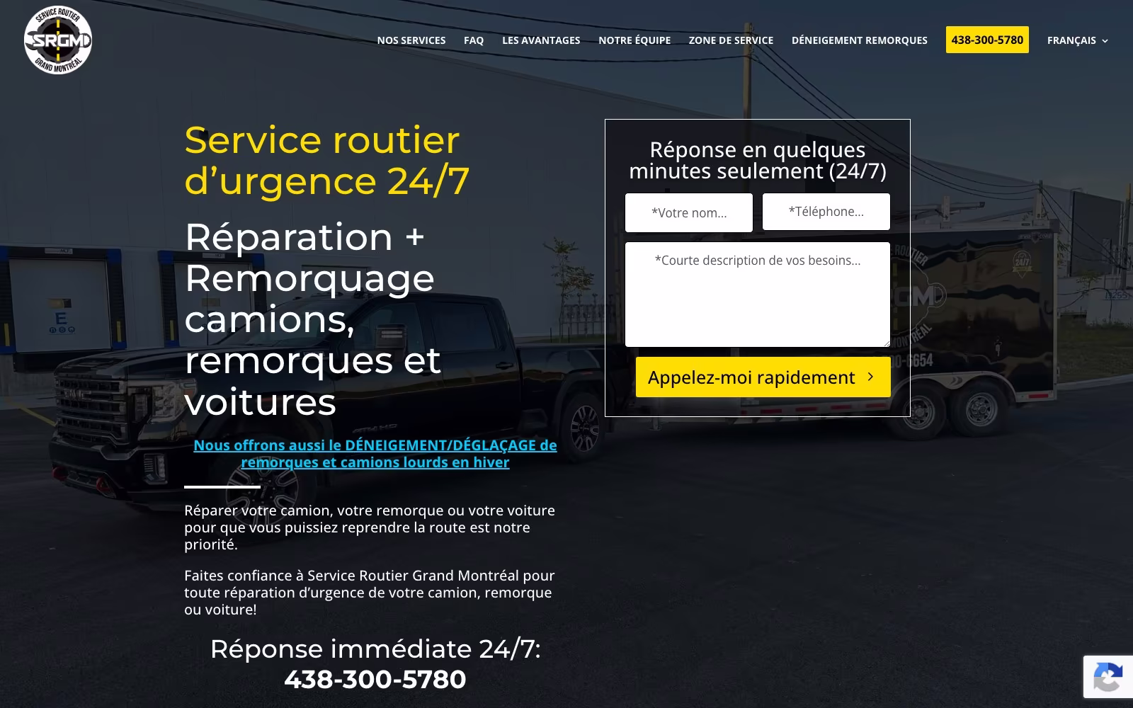 SRGM homepage hero with the emergency dispatch number