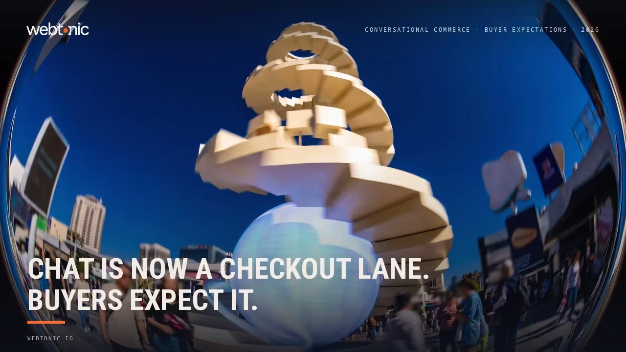 Conversational commerce buyer expectations statistics 2026 thumbnail showing 72 percent of consumers willing to complete a full purchase inside an AI chat app