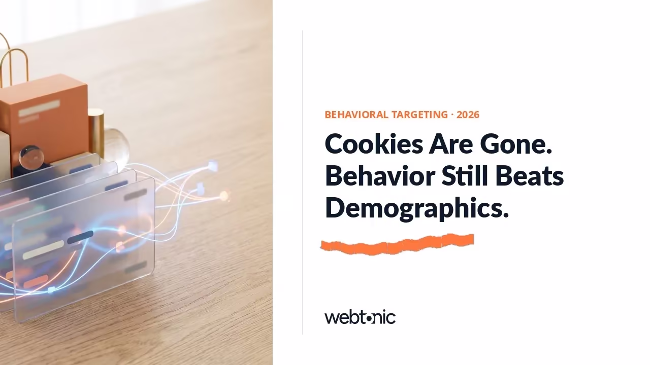 Behavioral targeting statistics 2026 thumbnail showing a 2.1x click-through rate lift over contextual-only advertising