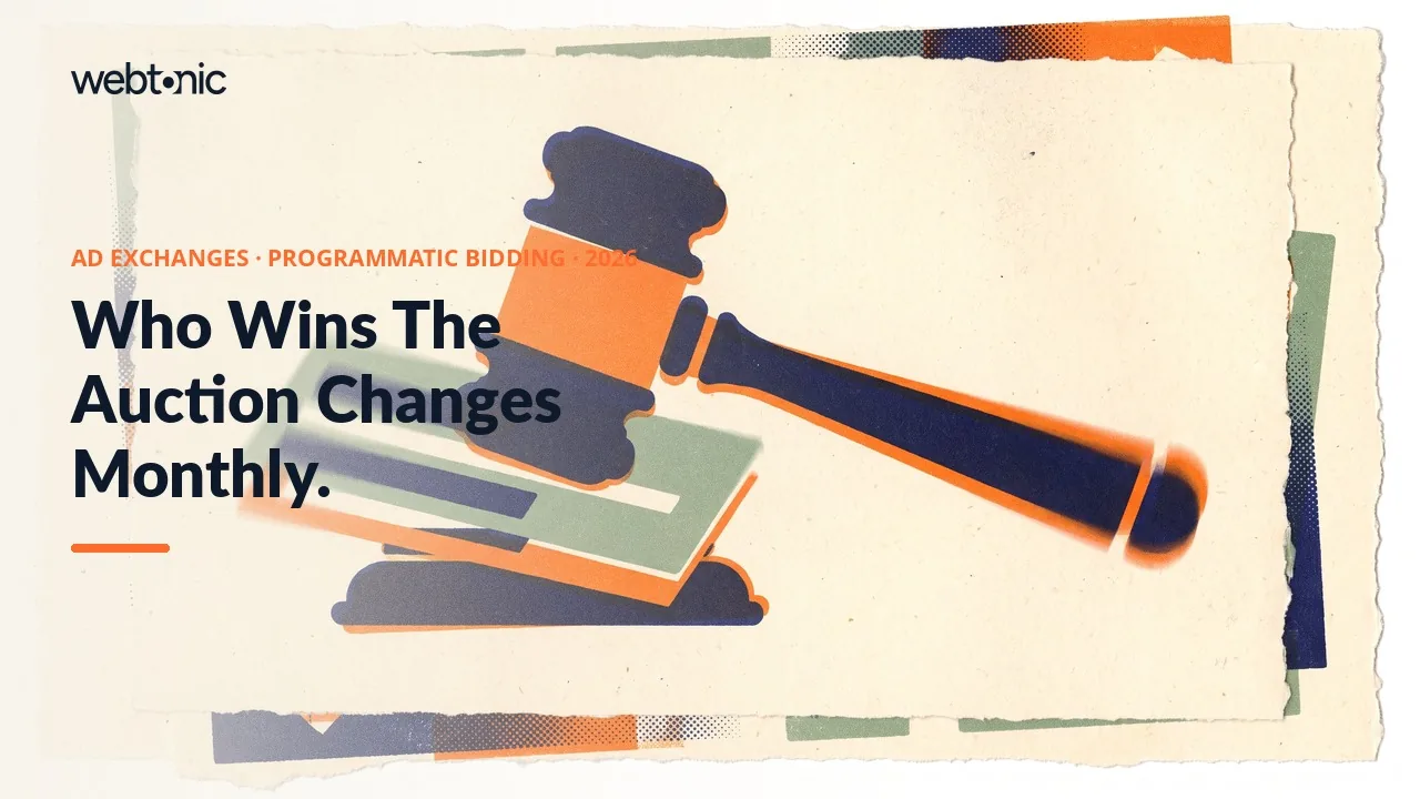 Ad exchange statistics and programmatic bidding trends 2026 thumbnail showing Prebid at 54 percent of exchange integration mix against Google Ad Exchange at 34 percent