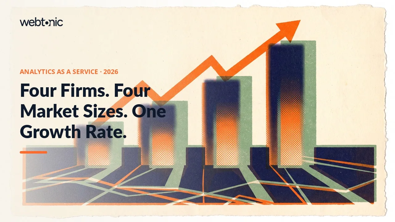 Analytics-as-a-service statistics 2026 thumbnail comparing four research firms' market size estimates ranging from 11.32 to 20.56 billion US dollars