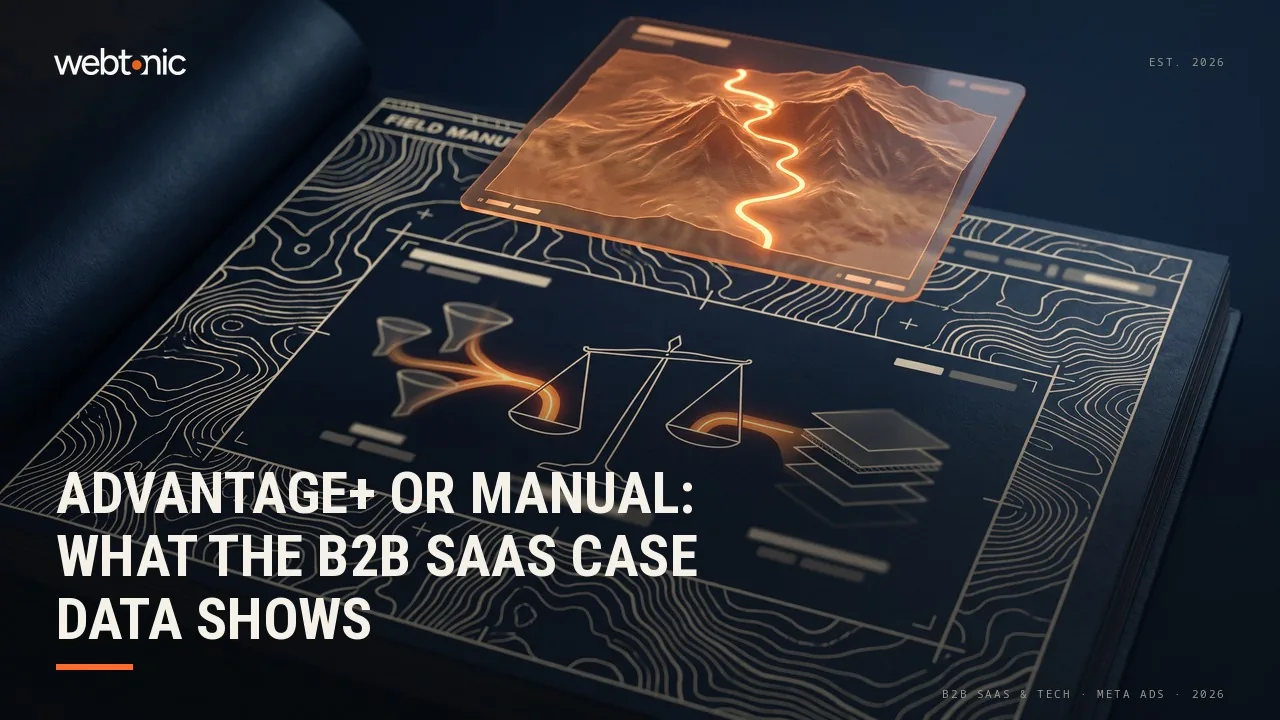 B2B SaaS Meta Advantage+ versus manual targeting statistics 2026 thumbnail showing 15 dollars cost per qualified lead against a 27.39 dollar cross-industry median