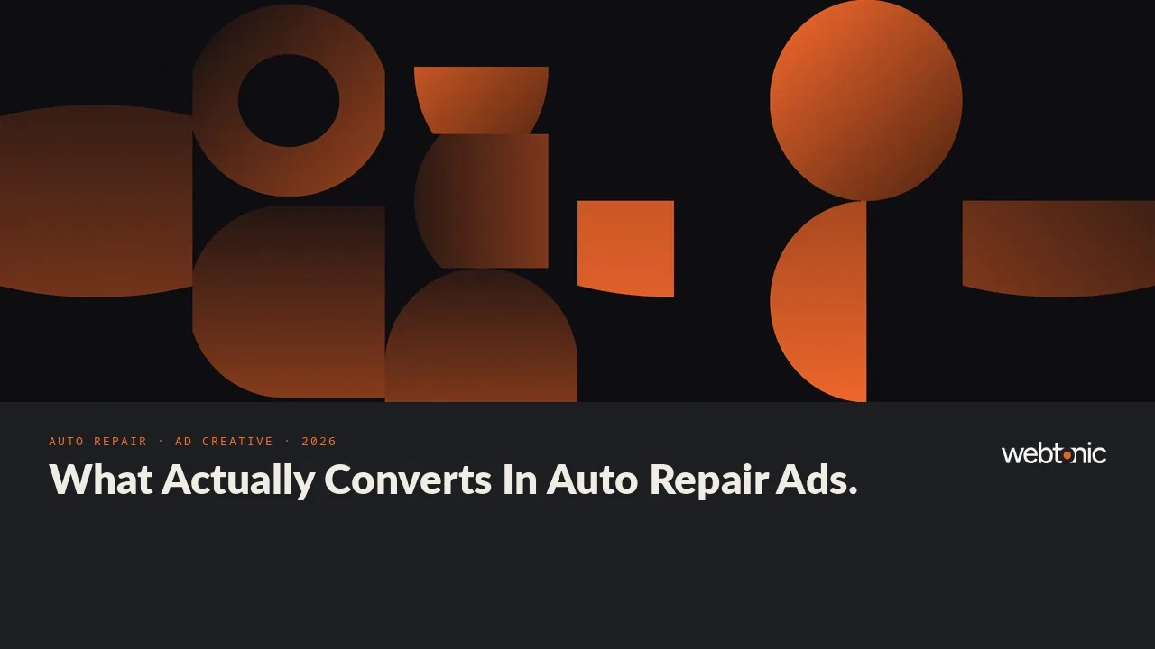 Auto repair ad creative statistics 2026 thumbnail showing Meta format hit rates for Offer-First Banner, Demo, Testimonial and Celebrity formats