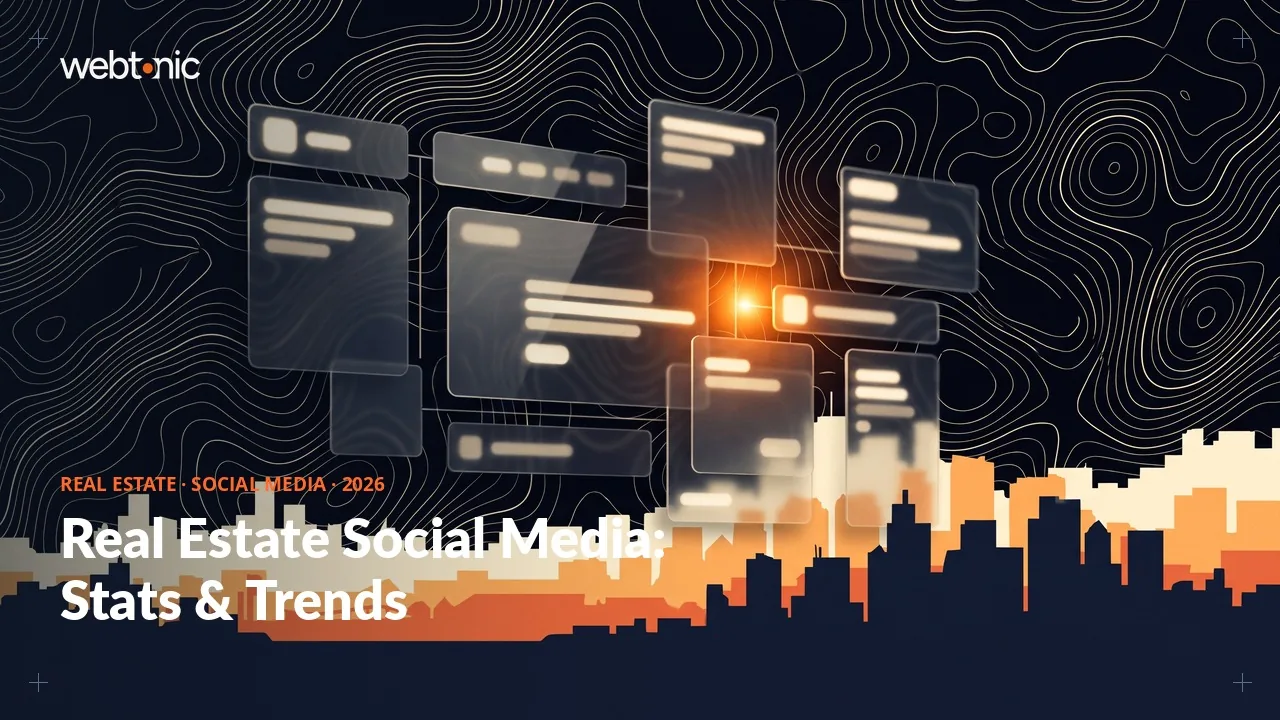 Real estate social media marketing statistics 2026 thumbnail showing 87 percent of REALTORS use Facebook and social media is their top named lead source at 39 percent