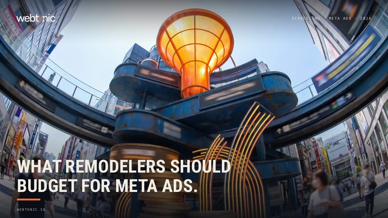 Remodeling contractor Meta Ads budget statistics 2026 thumbnail showing a 42.95 dollar median cost per lead against a 27.39 dollar all industry median