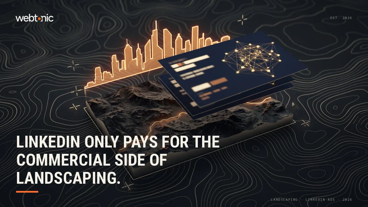 Landscaping LinkedIn ads statistics 2026 thumbnail showing only 40 percent of landscape businesses investing in sales and marketing this year