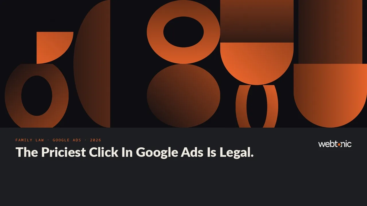 Family law Google Ads statistics 2026 thumbnail showing a 9.87 dollar average cost per click and a 131.63 dollar average cost per lead for the legal services category