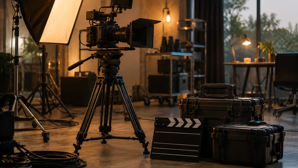 An empty Doha video production studio with a cinema camera