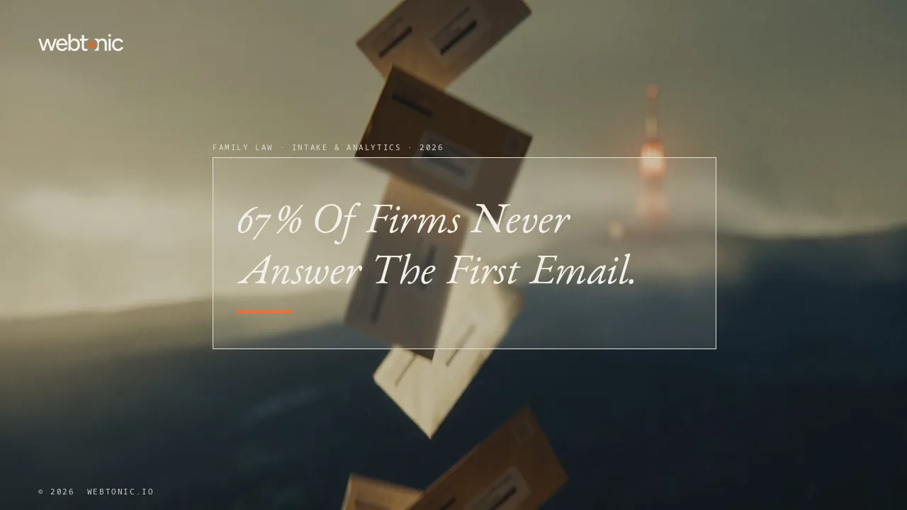 Family law analytics and intake data statistics thumbnail showing 67 percent of law firms failing to respond to a test client email in 2024, up from 60 percent in 2019