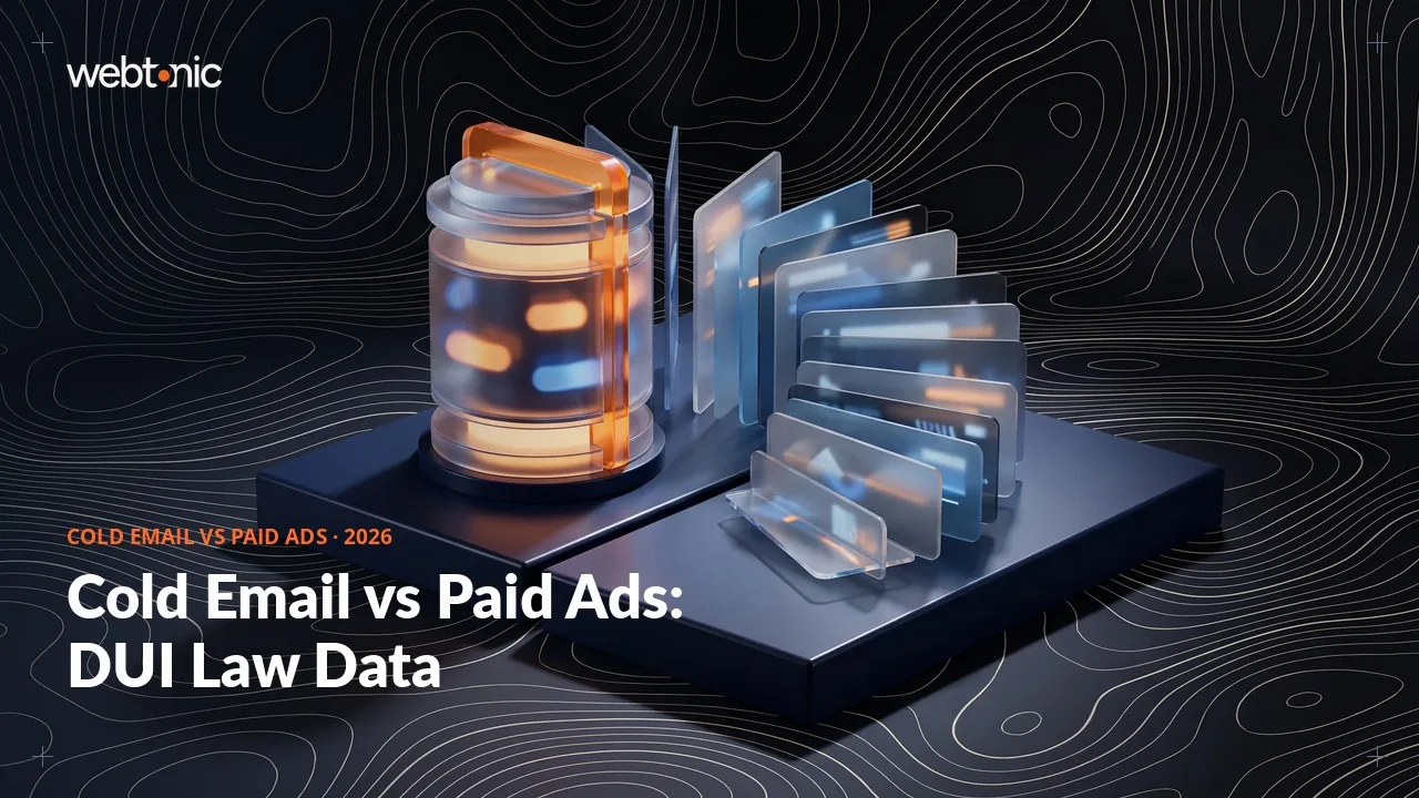 Cold email versus paid ads statistics thumbnail for criminal DUI law marketing, showing 48 percent of law firms failing to answer a test call or email