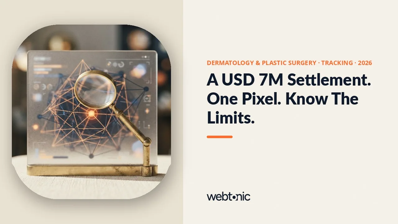 Dermatology and plastic surgery tracking and analytics statistics 2026 thumbnail showing a USD 7 million pixel litigation settlement beside the USD 7.42 million average healthcare data breach cost