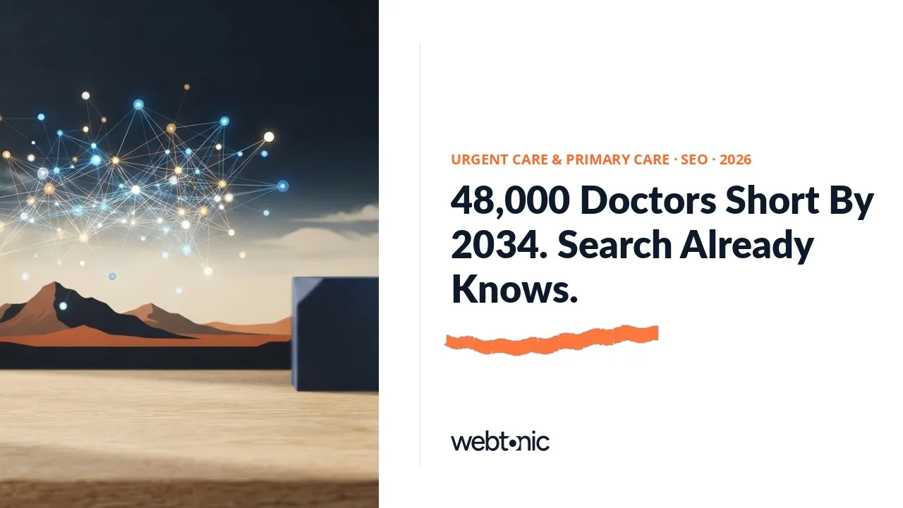 Urgent care and primary care SEO statistics 2026 thumbnail showing a shortfall of 48,000 primary care physicians needed by 2034