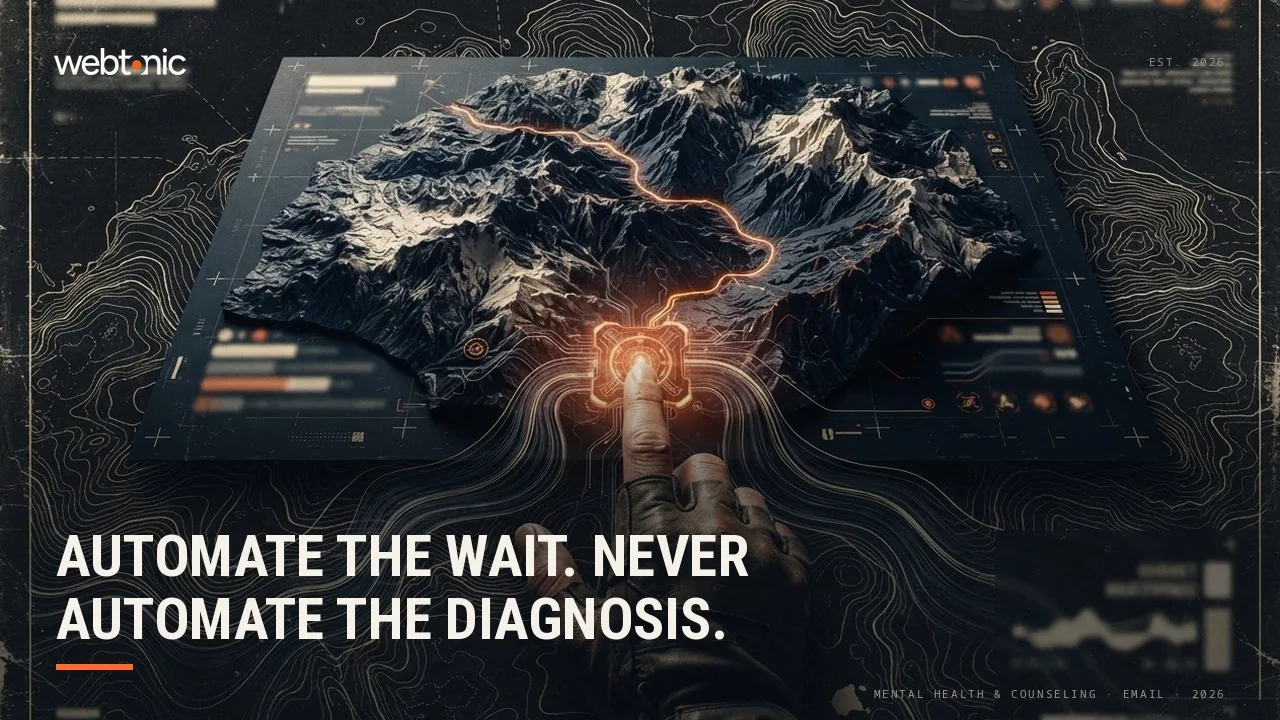 Automated versus manual counseling email marketing data 2026 thumbnail showing 56 percent of psychologists reporting no openings for new patients