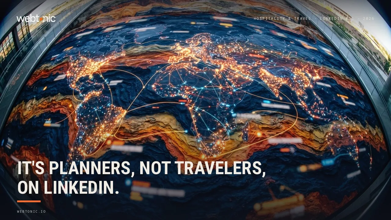 Hospitality and travel LinkedIn Ads statistics 2026 thumbnail showing 319 billion dollars in forecast US business travel spending