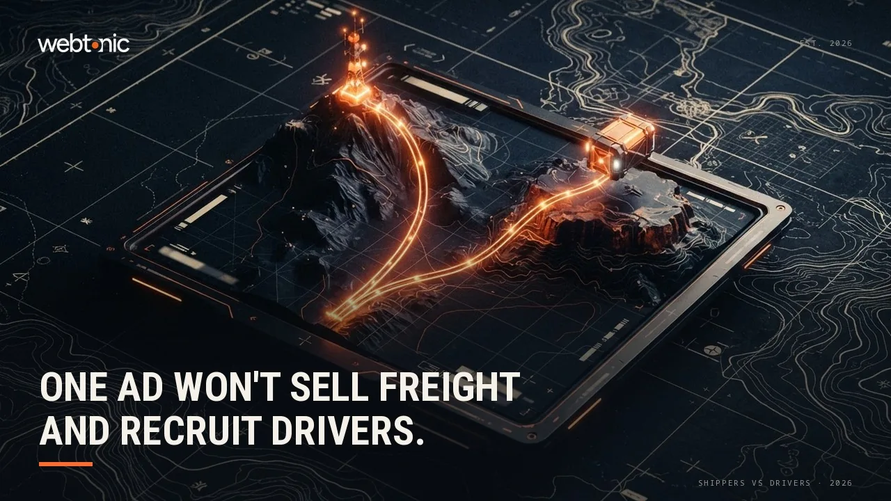 Trucking and logistics ad creative statistics 2026 thumbnail showing owner-operator recruiting cost per applicant at USD 28.50 against USD 13.57 for a company driver