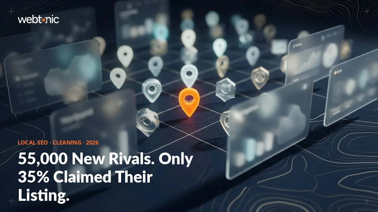 Cleaning services SEO statistics 2026 thumbnail showing only 35 percent of small businesses have claimed their Google Business Profile