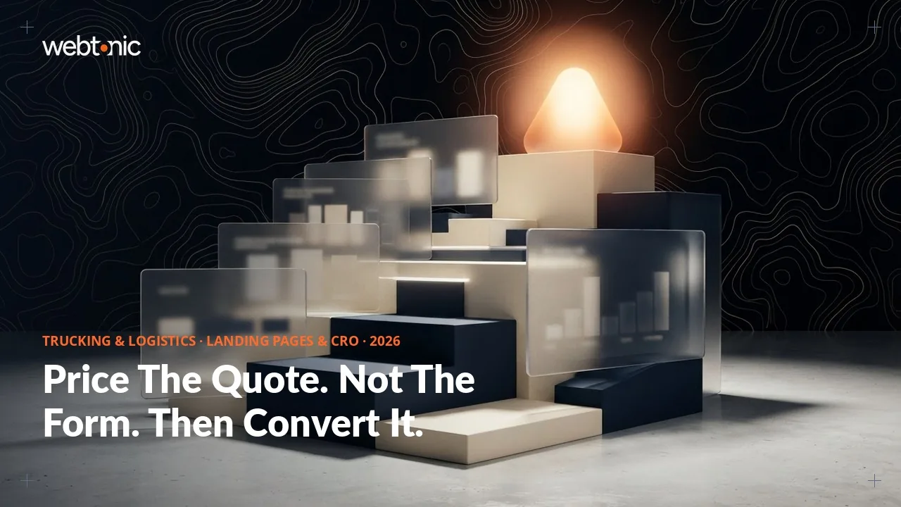 Trucking and logistics landing page CRO statistics 2026 thumbnail showing a 26 percent conversion lift on a broker and carrier freight quote form