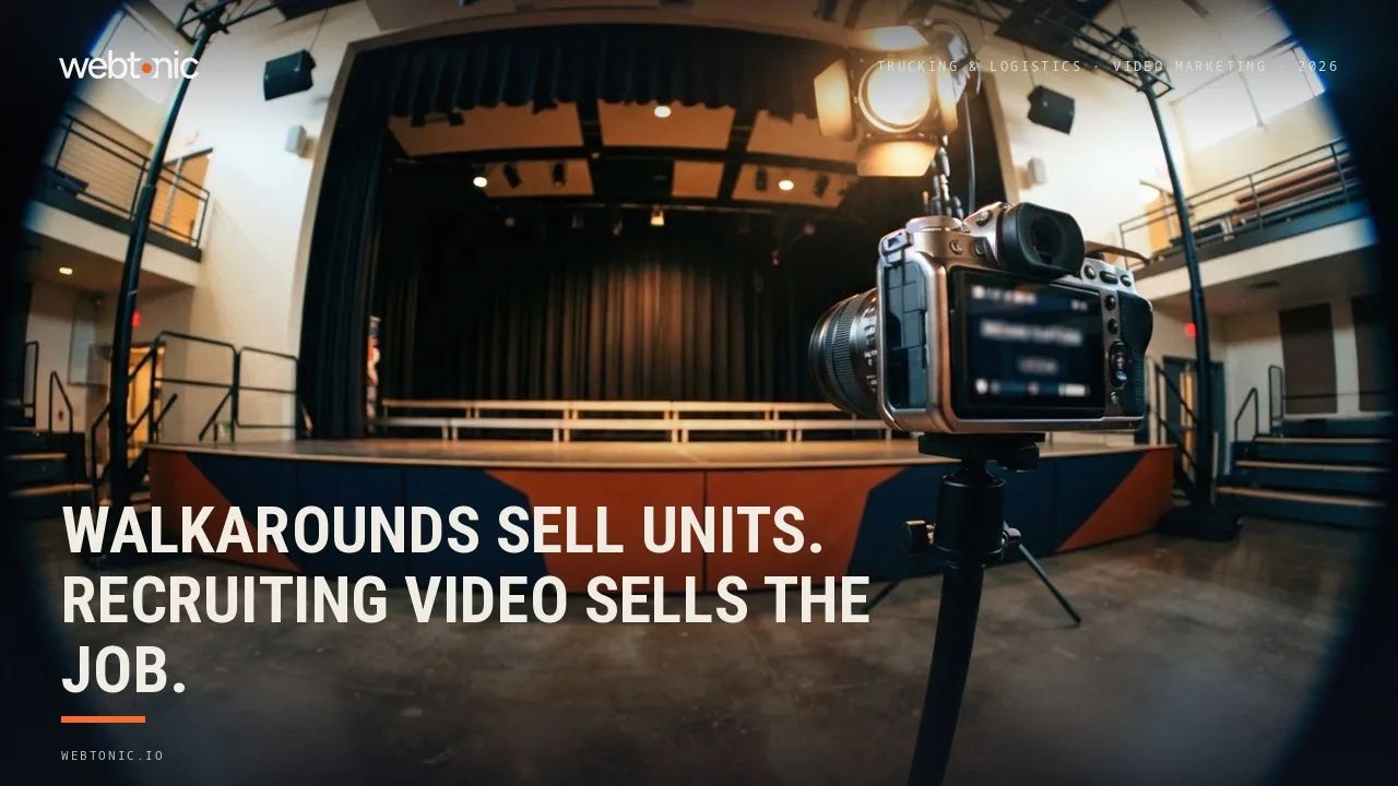 Trucking video marketing statistics 2026 thumbnail showing a 13 dollar 57 cent median cost per driver applicant from recruiting video campaigns