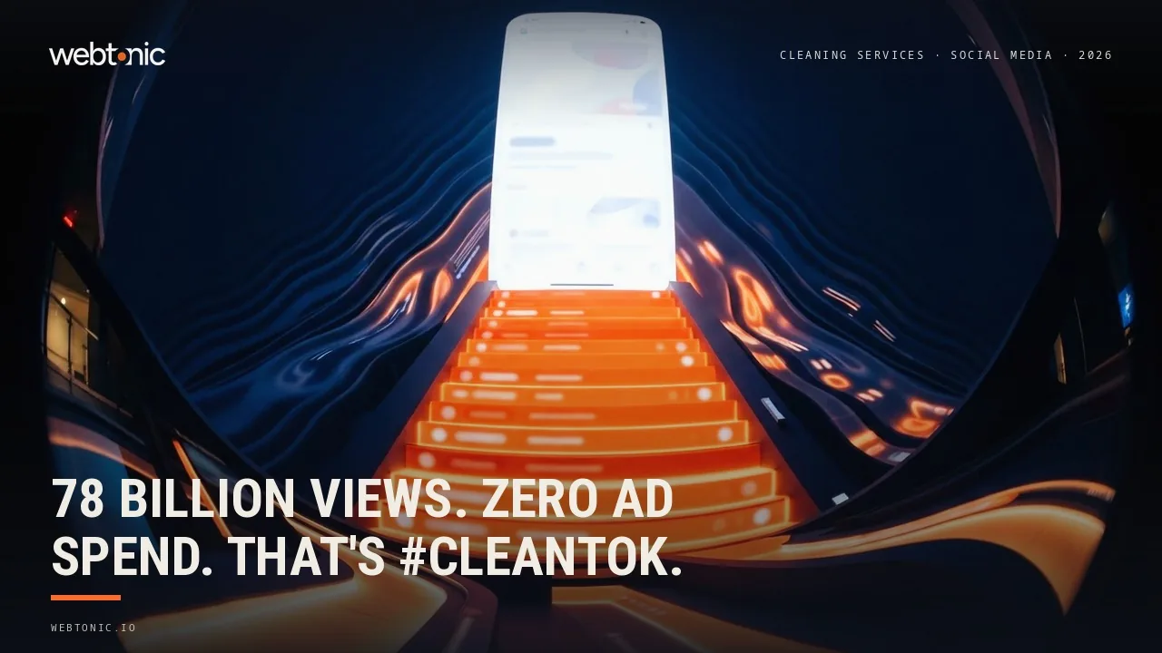 Cleaning services social media marketing statistics 2026 thumbnail showing 78 billion plus organic hashtag CleanTok views logged per TikTok's own newsroom